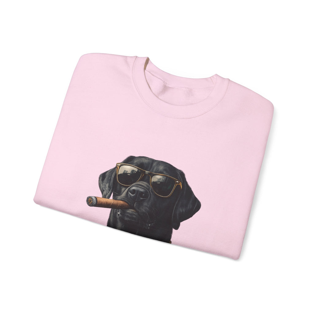 Cool Black Lab Crewneck Sweatshirt — Dog with Cigar & Gold Chain Graphic