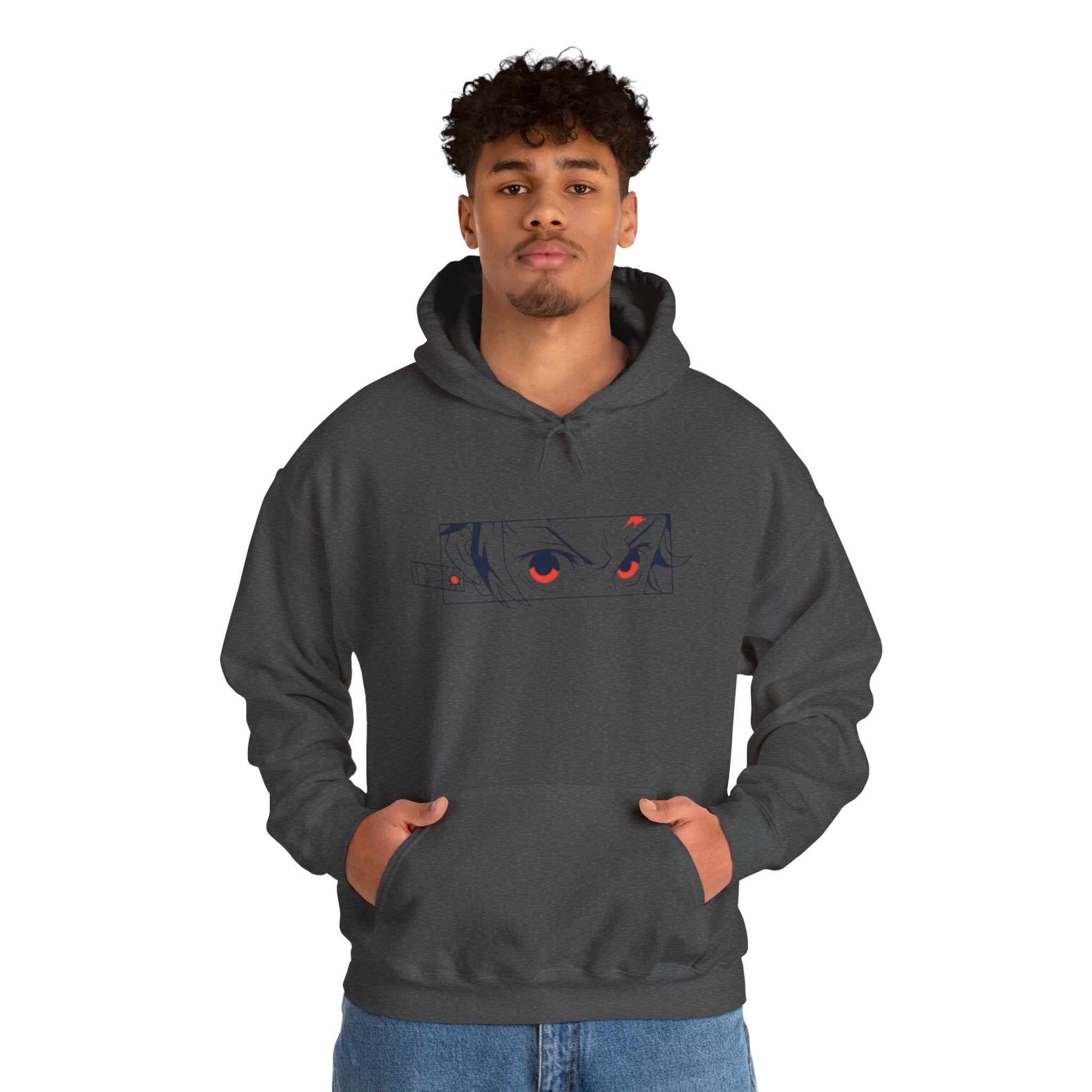 Anime Eyes Hoodie — Minimal Red & Black Manga Gaze Sweatshirt