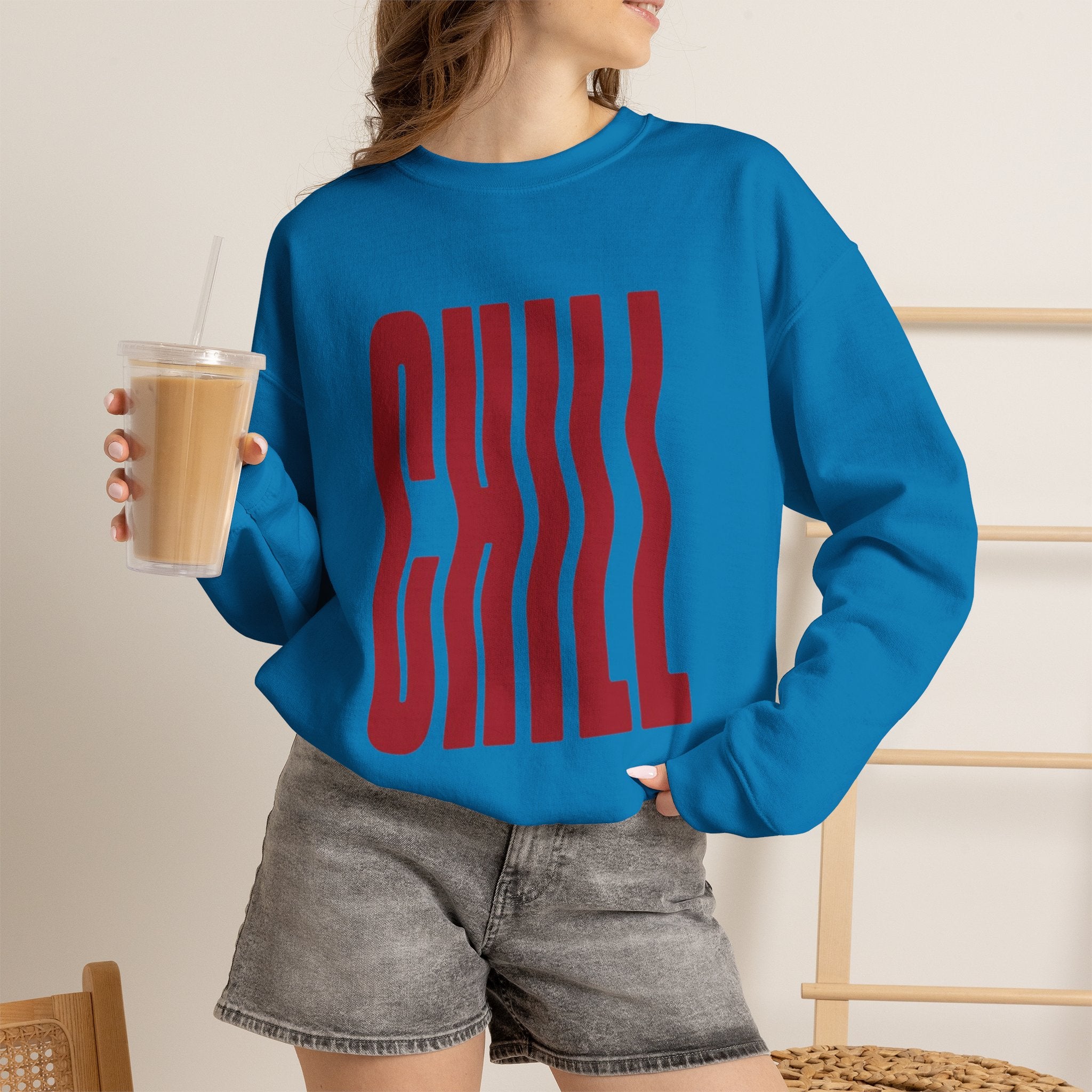 Chill Distorted Text Crewneck Sweatshirt
