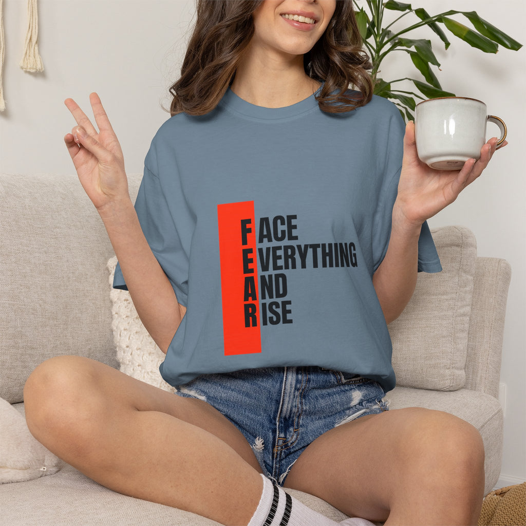 Motivational T-Shirt — "FEAR: Face Everything And Rise" Bold Red Accent