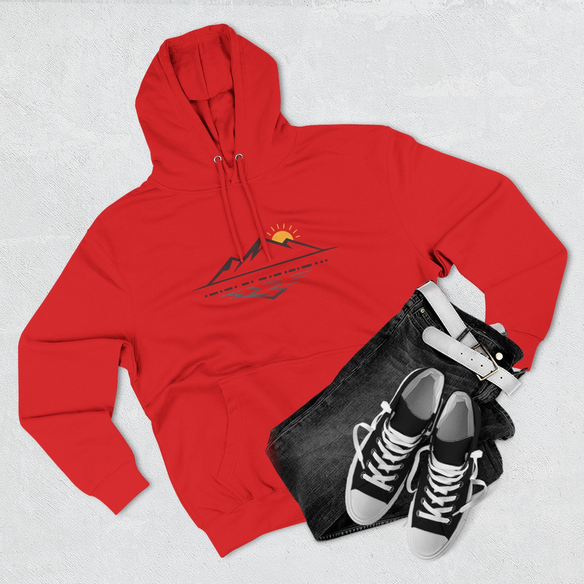 Mountain Sunrise Hoodie — Minimal Outdoor Graphic Pullover