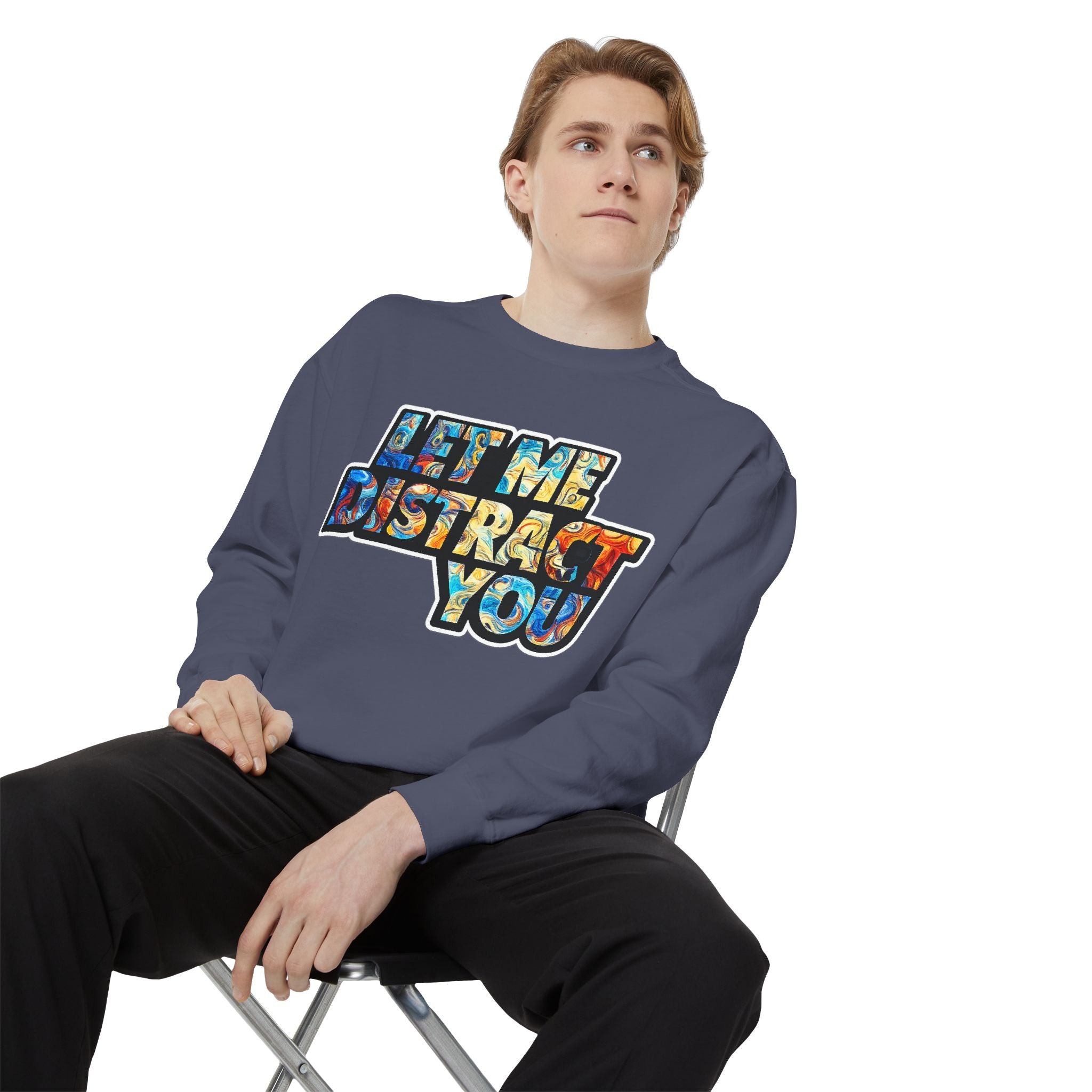 Let Me Distract You Sweatshirt — Colorful Retro Graphic Crewneck