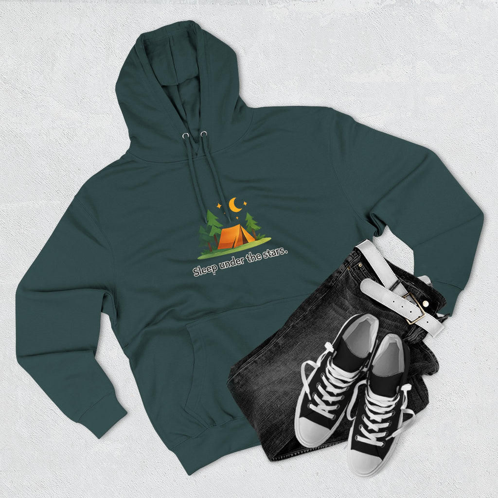 Camping Hoodie — "Sleep Under the Stars" Tent & Moon Graphic