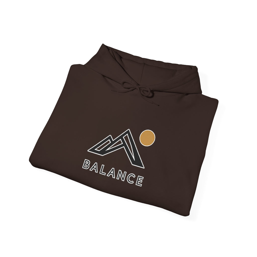 Balance Mountain Hoodie — Minimalist Sunrise Graphic Hooded Sweatshirt