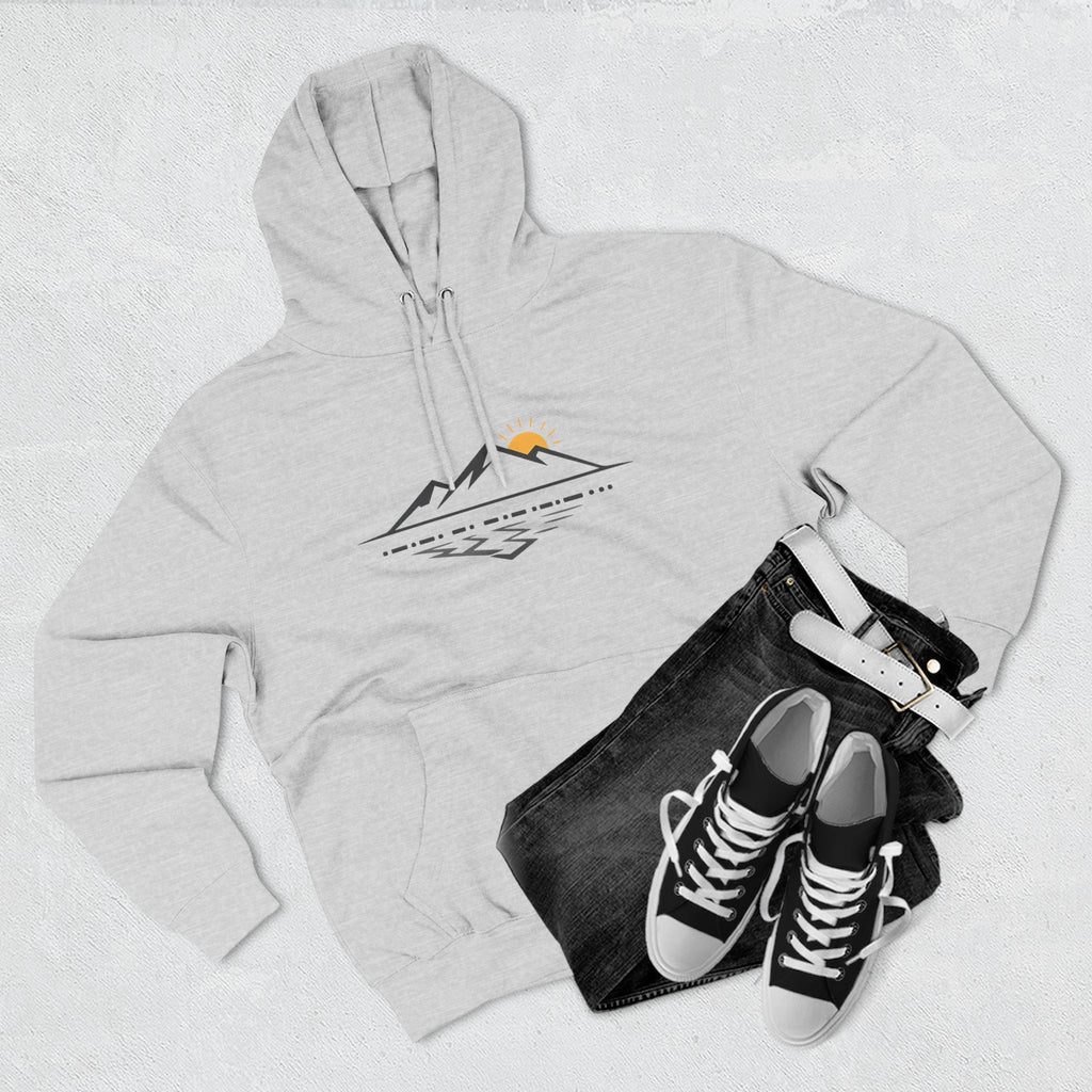Mountain Sunrise Hoodie — Minimal Outdoor Graphic Pullover