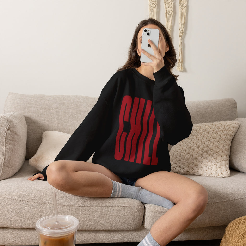 Chill Distorted Text Crewneck Sweatshirt