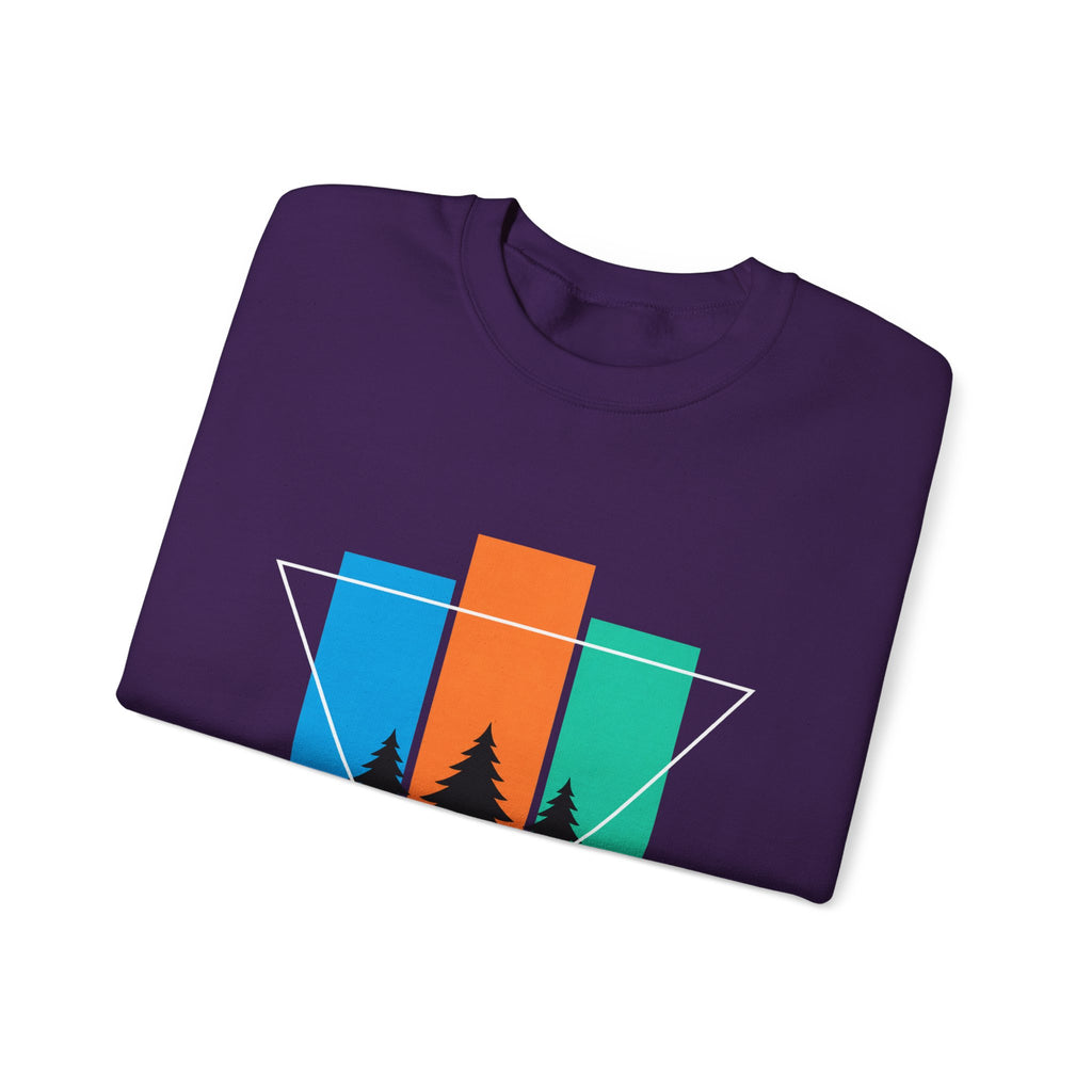 Retro Forest Crewneck Sweatshirt — Colorblock Trees Graphic