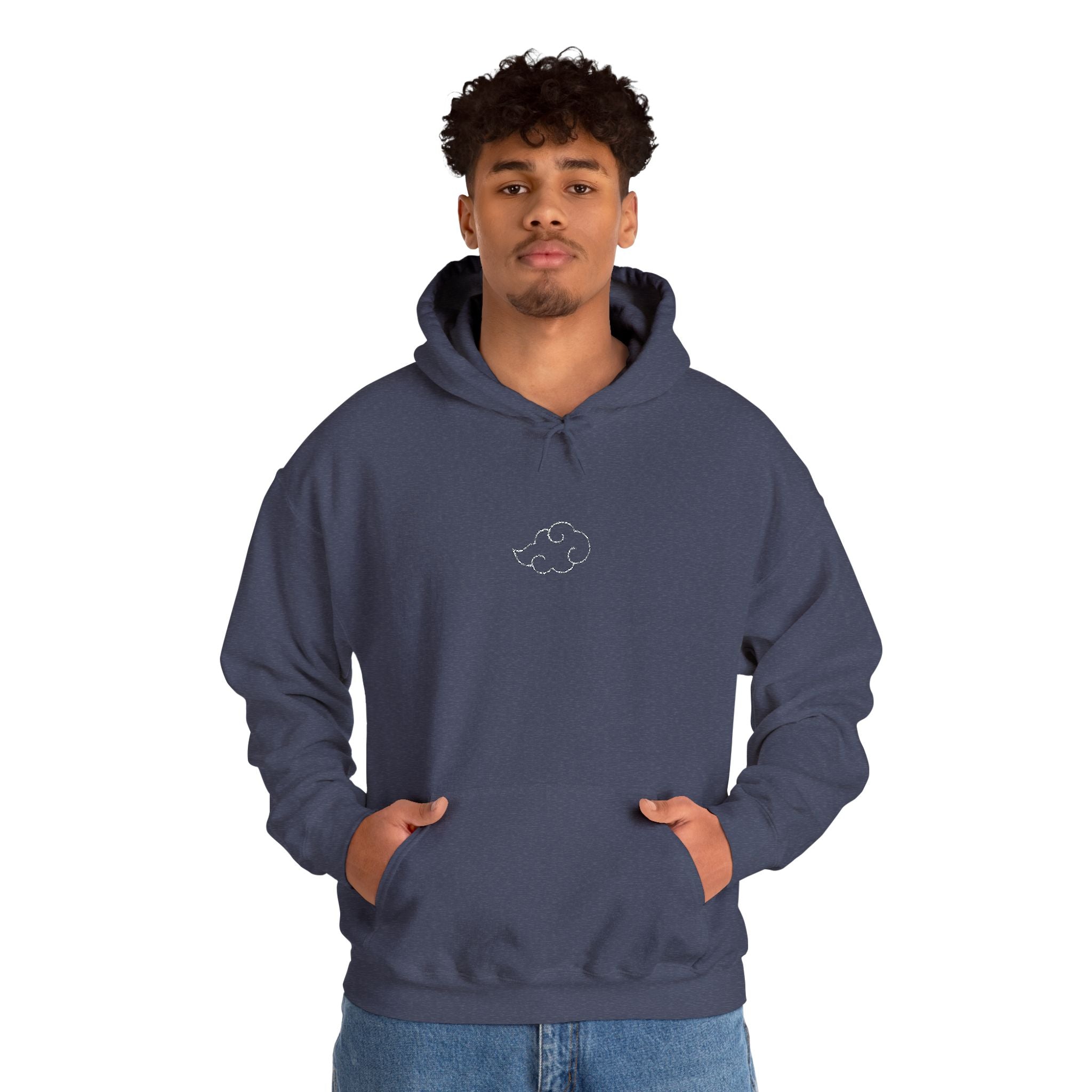 Minimal Cloud Outline Hoodie — Small White Cloud Graphic Embroidered