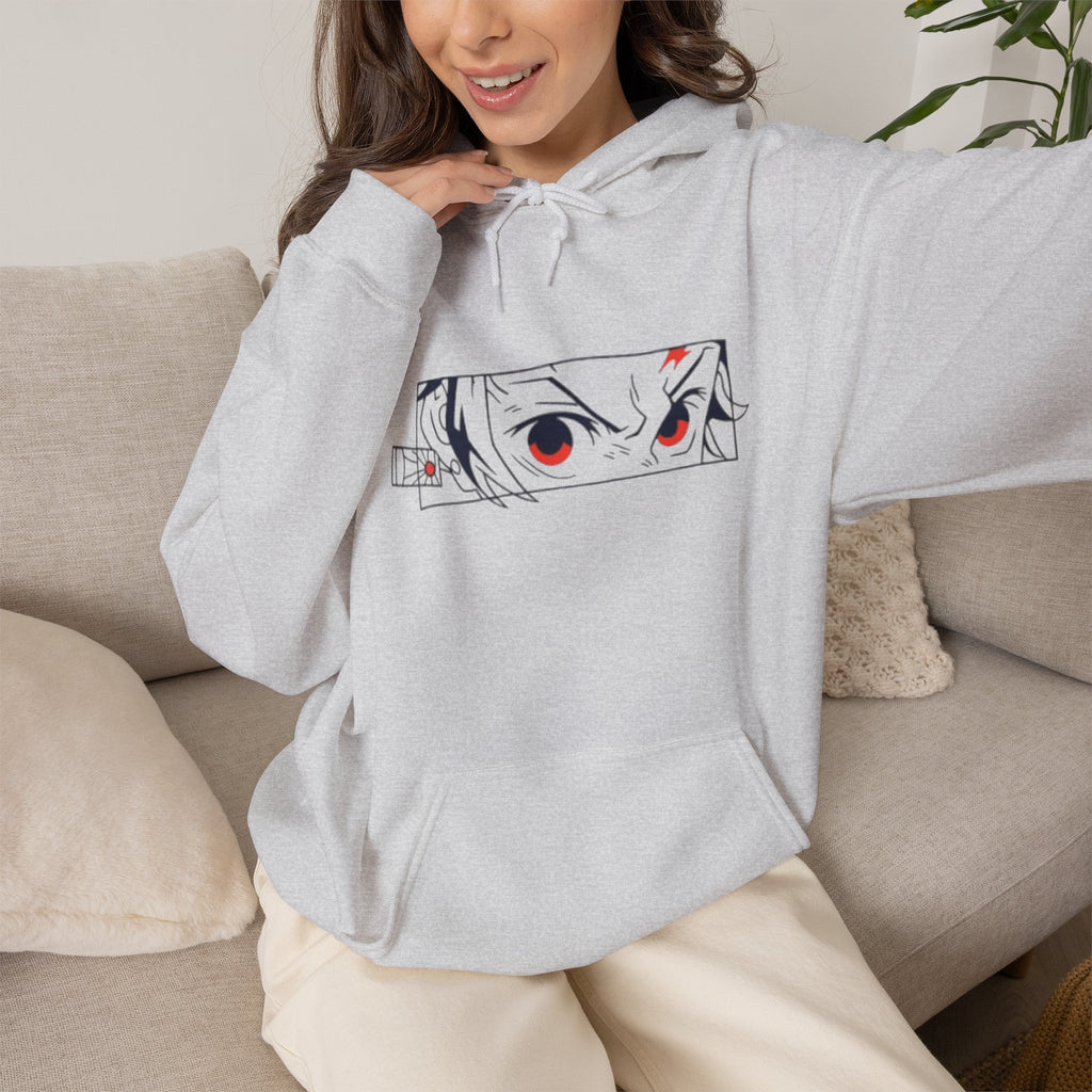 Anime Eyes Hoodie — Minimal Red & Black Manga Gaze Sweatshirt