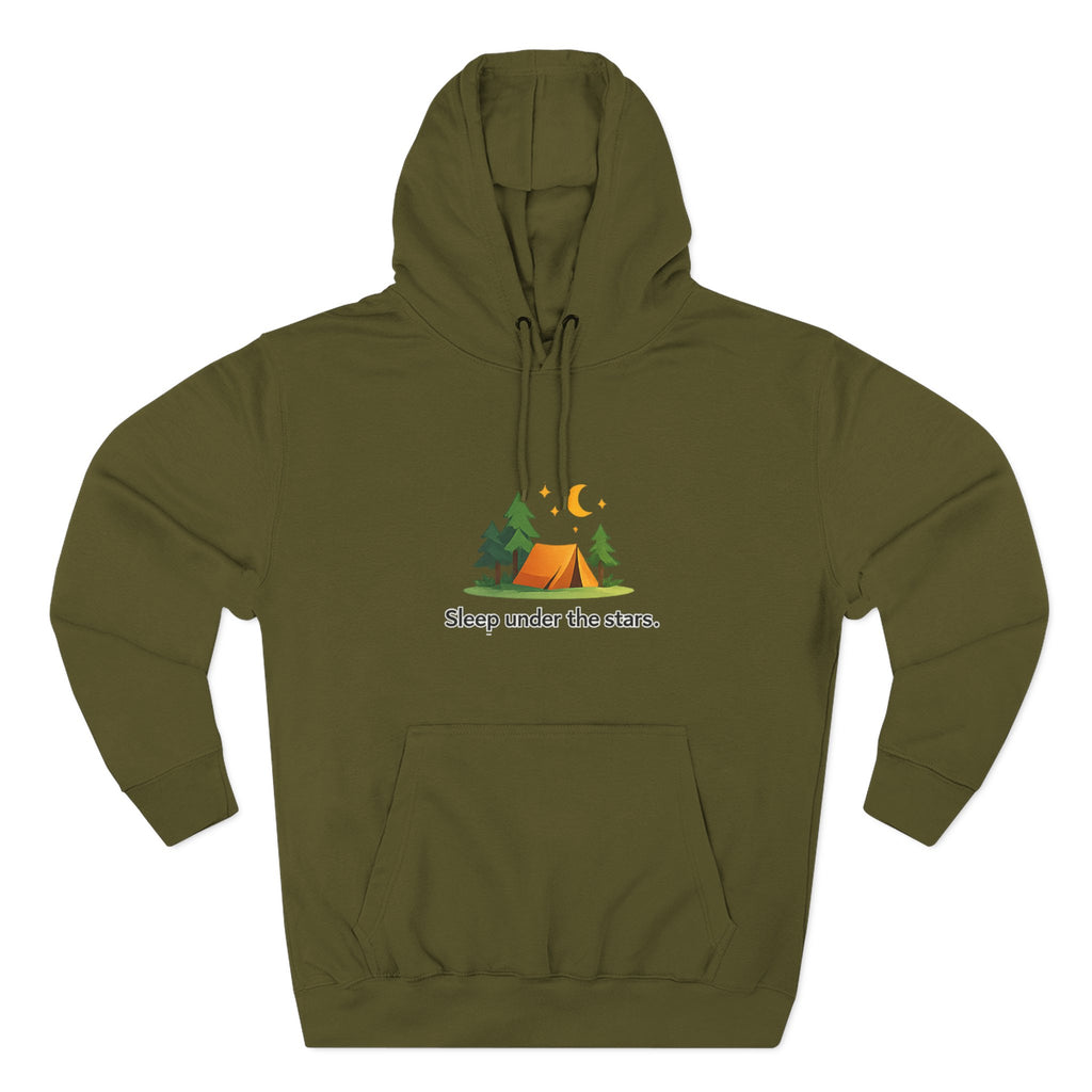 Camping Hoodie — "Sleep Under the Stars" Tent & Moon Graphic