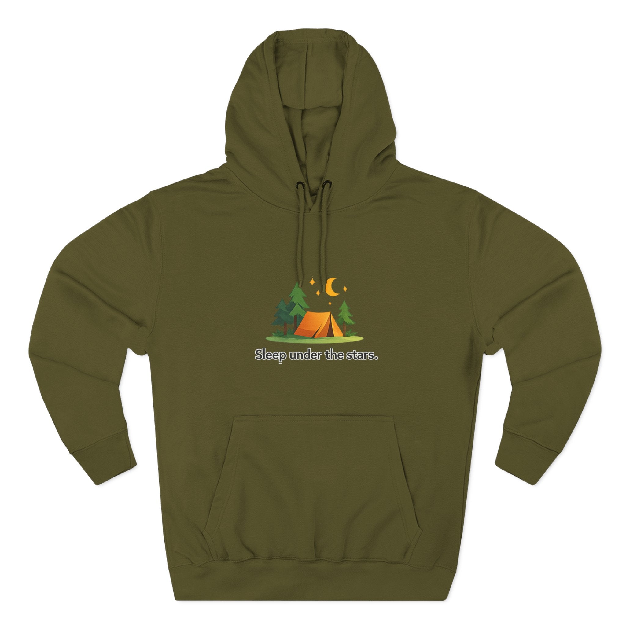 Camping Hoodie — "Sleep Under the Stars" Tent & Moon Graphic