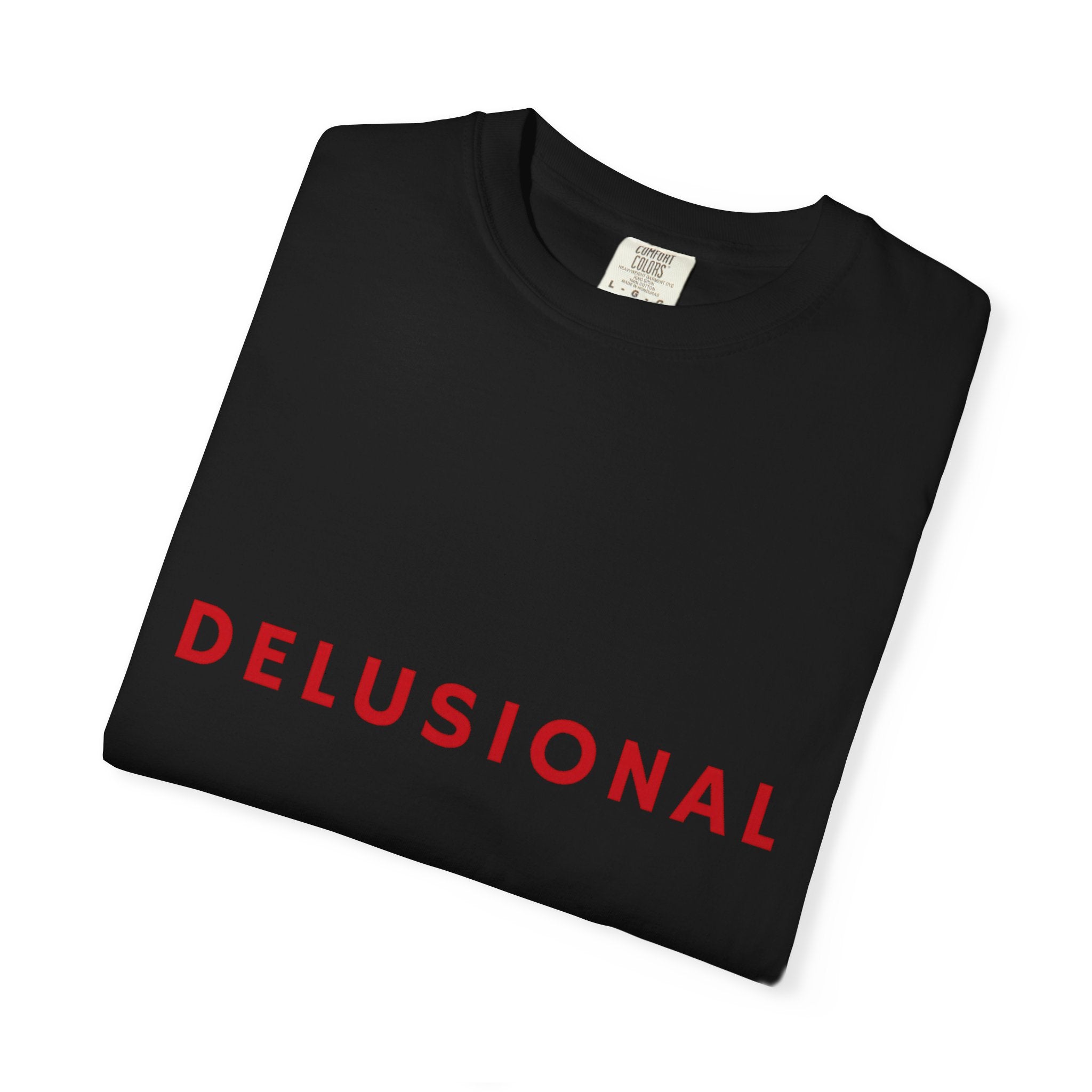 Delusional Graphic T-Shirt — Minimalist Red Text Tee