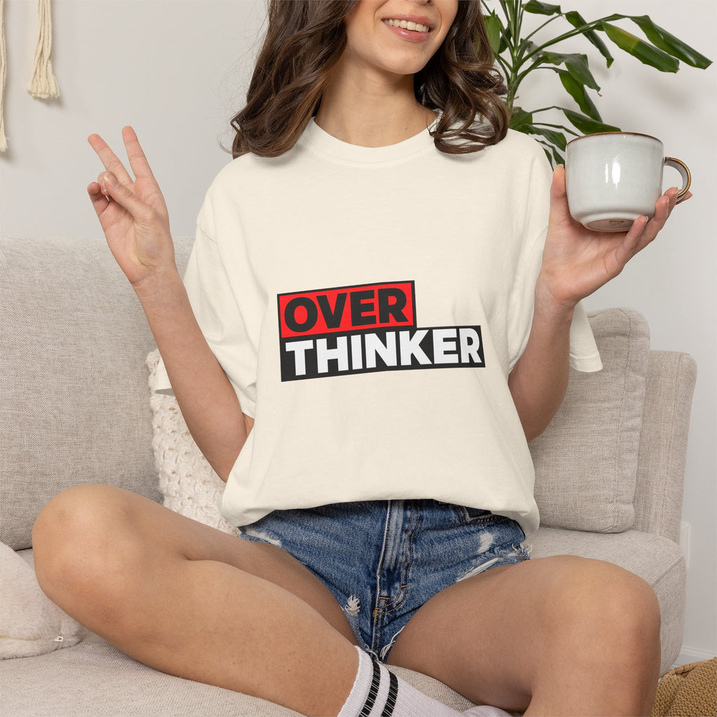 Overthinker Graphic T-Shirt — Bold Red & Black Text Tee