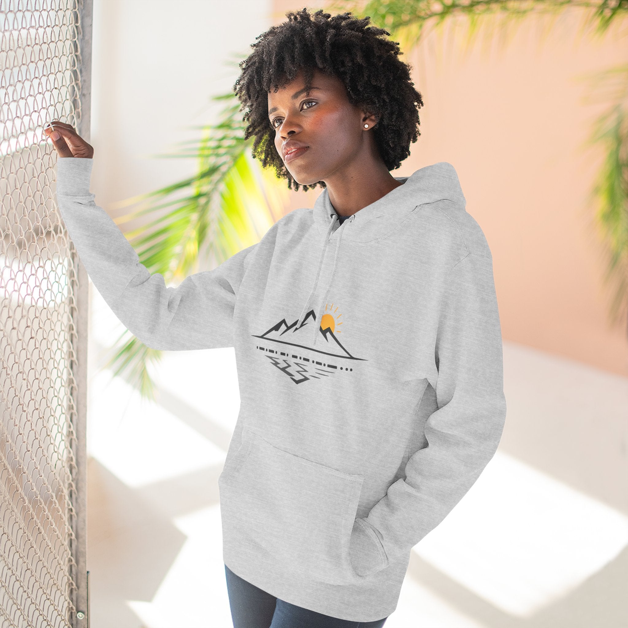 Mountain Sunrise Hoodie — Minimal Outdoor Graphic Pullover