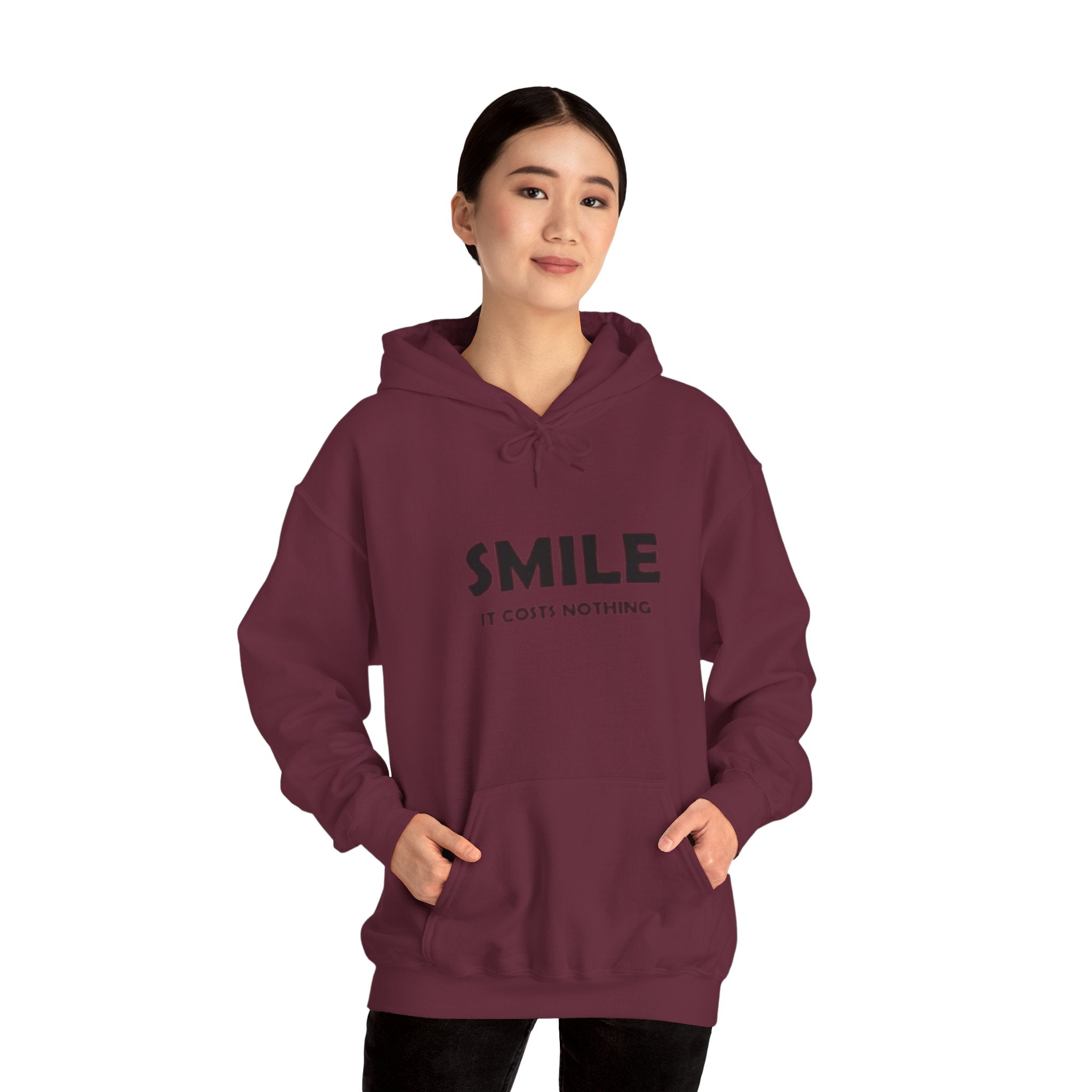 Smile It Costs Nothing Hoodie — Minimalist Positive Message Hooded Sweatshirt