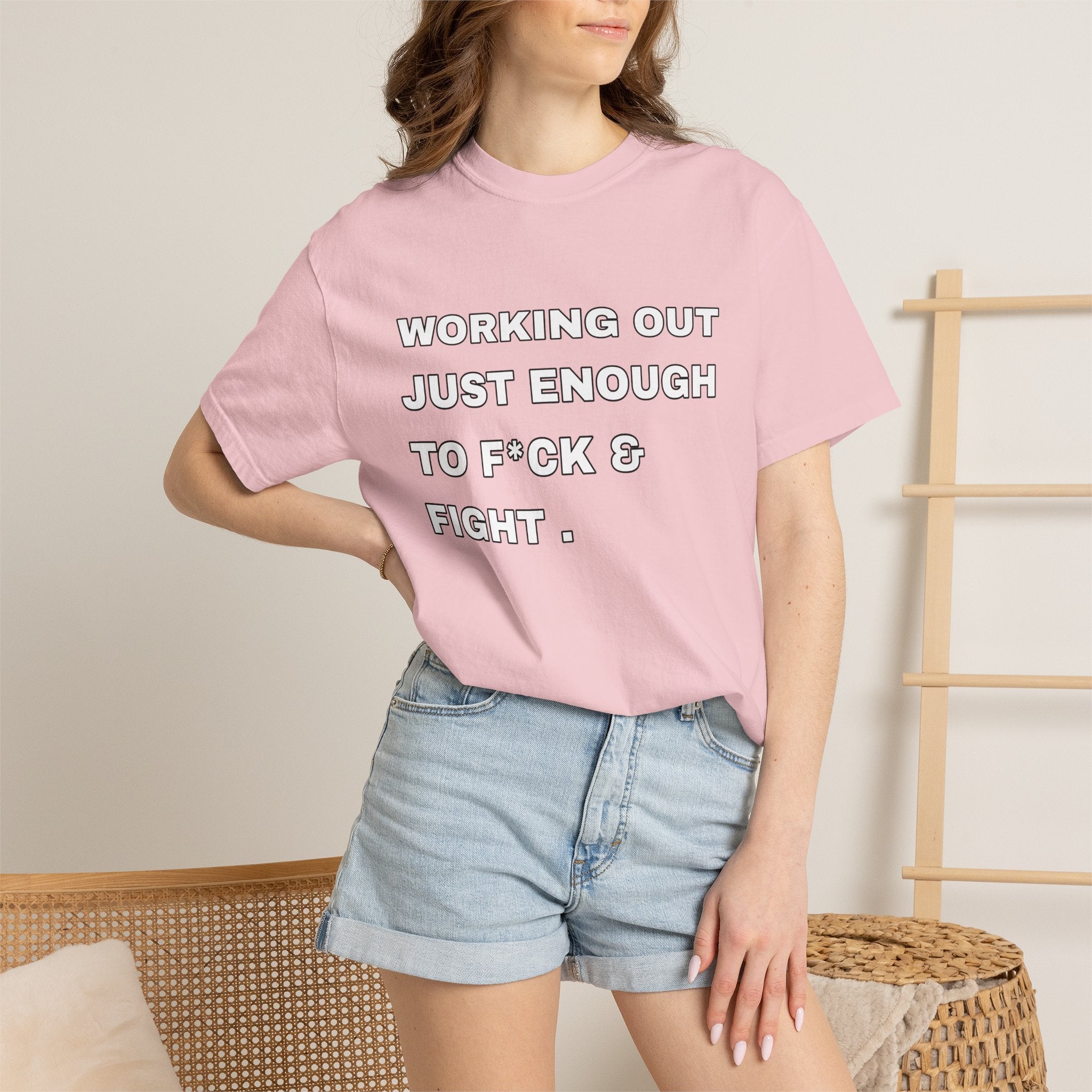 GYM T-Shirt — "Working Out Just Enough to F*ck & Fight" Motivational Sarcastic Tee