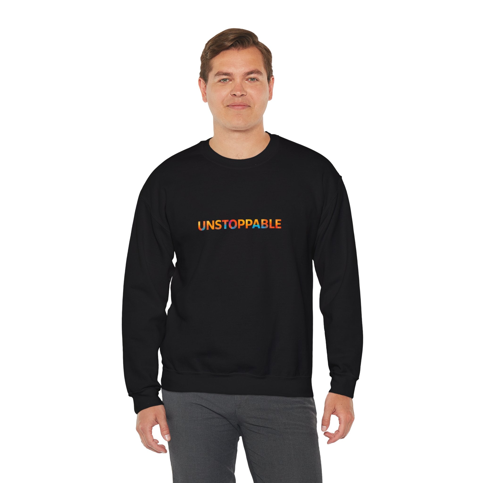 Unstoppable Crewneck Sweatshirt — Inspirational Rainbow Text Pullover
