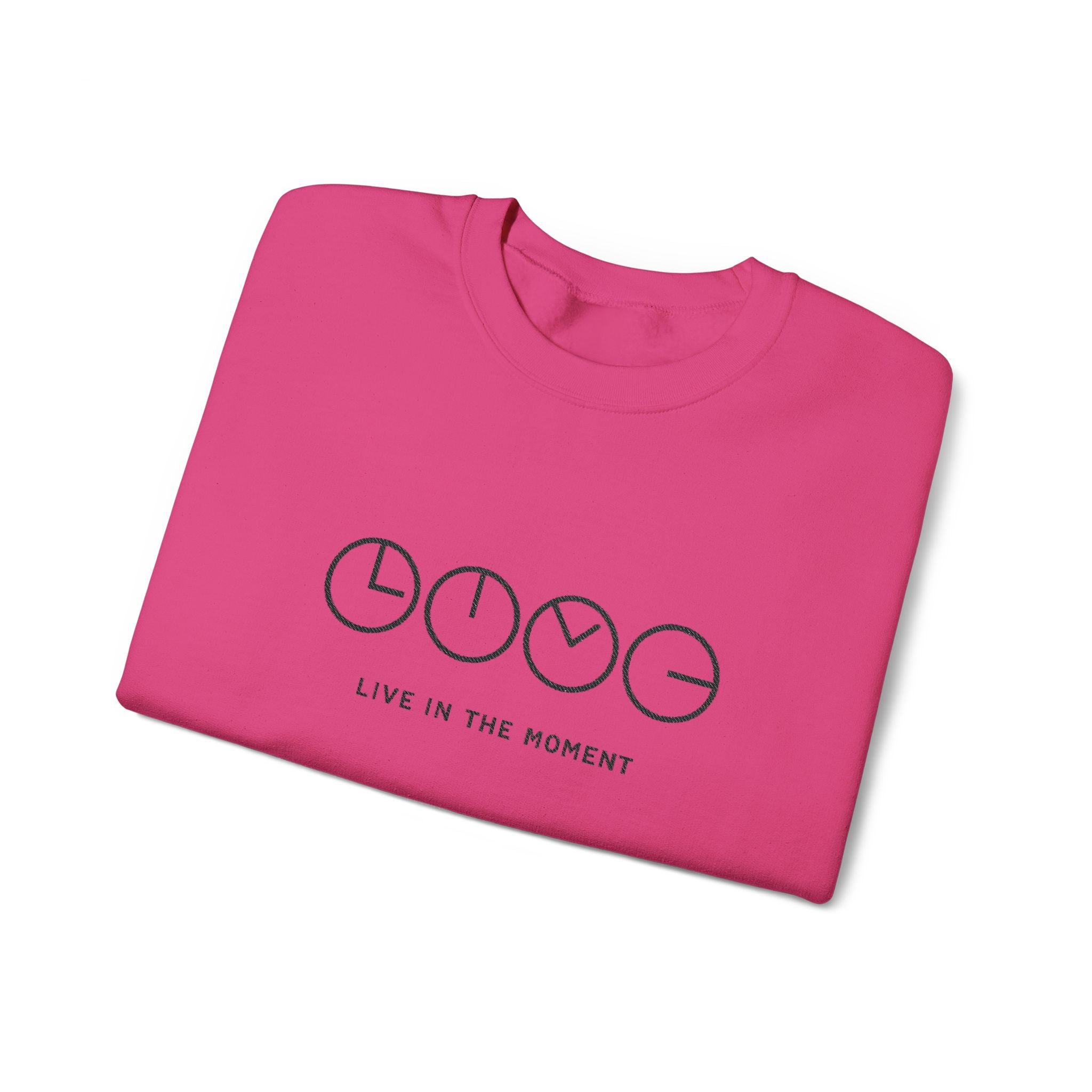 Live In The Moment Crewneck Sweatshirt — Minimal Clock Graphic Embroidered