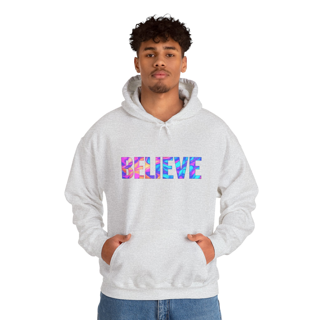 Believe in Yourself Hoodie — Colorful Watercolor Text Inspirational Sweatshirt