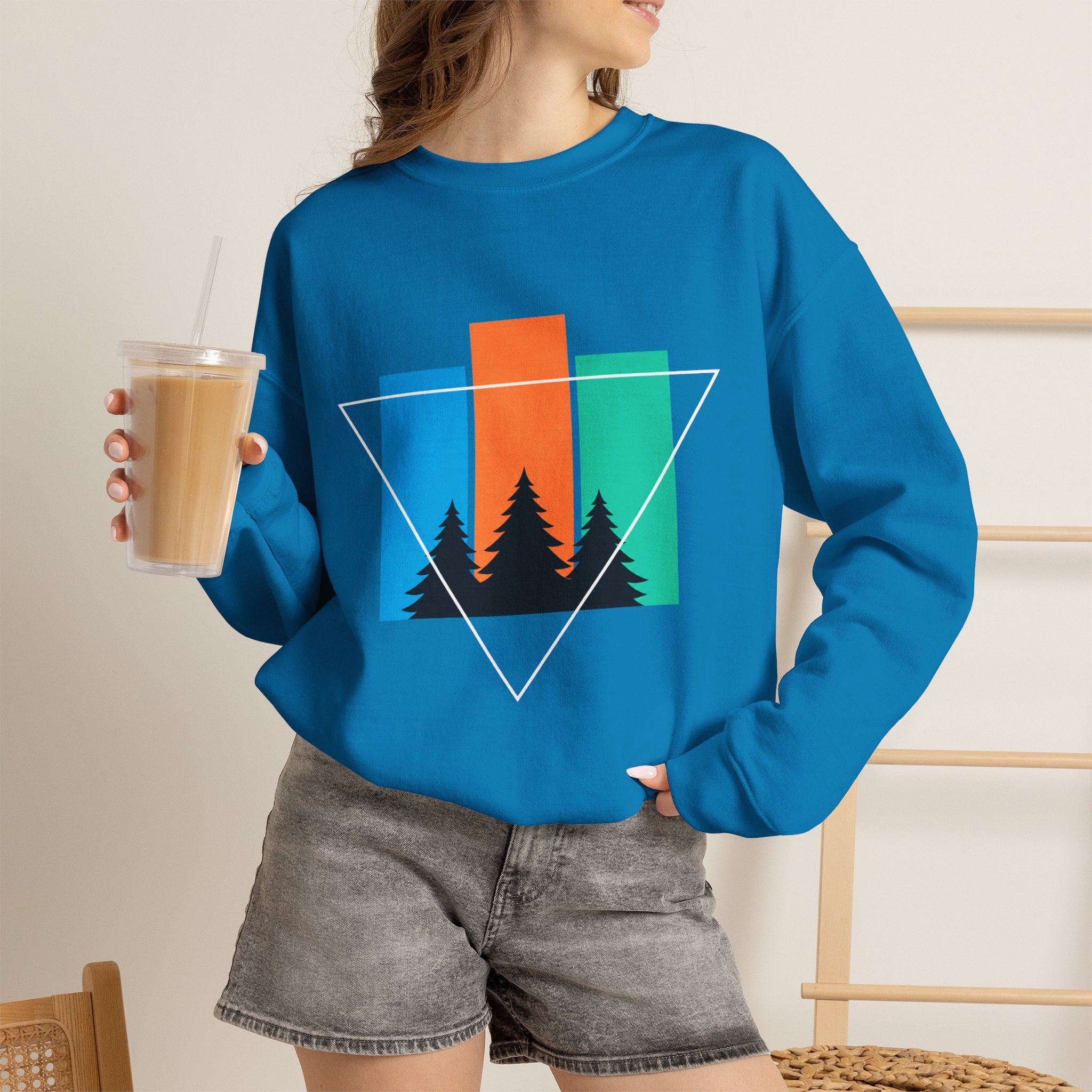 Retro Forest Crewneck Sweatshirt — Colorblock Trees Graphic