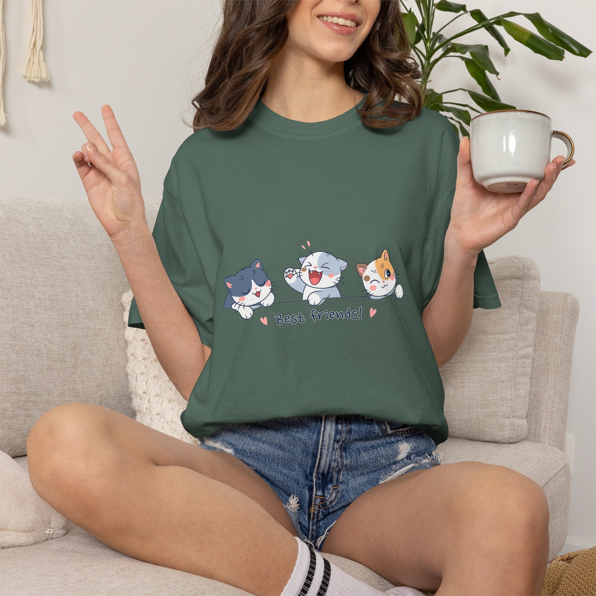 Cute ‘Best Friends!’ Cat T-Shirt — Cartoon Kitten Trio Graphic Tee
