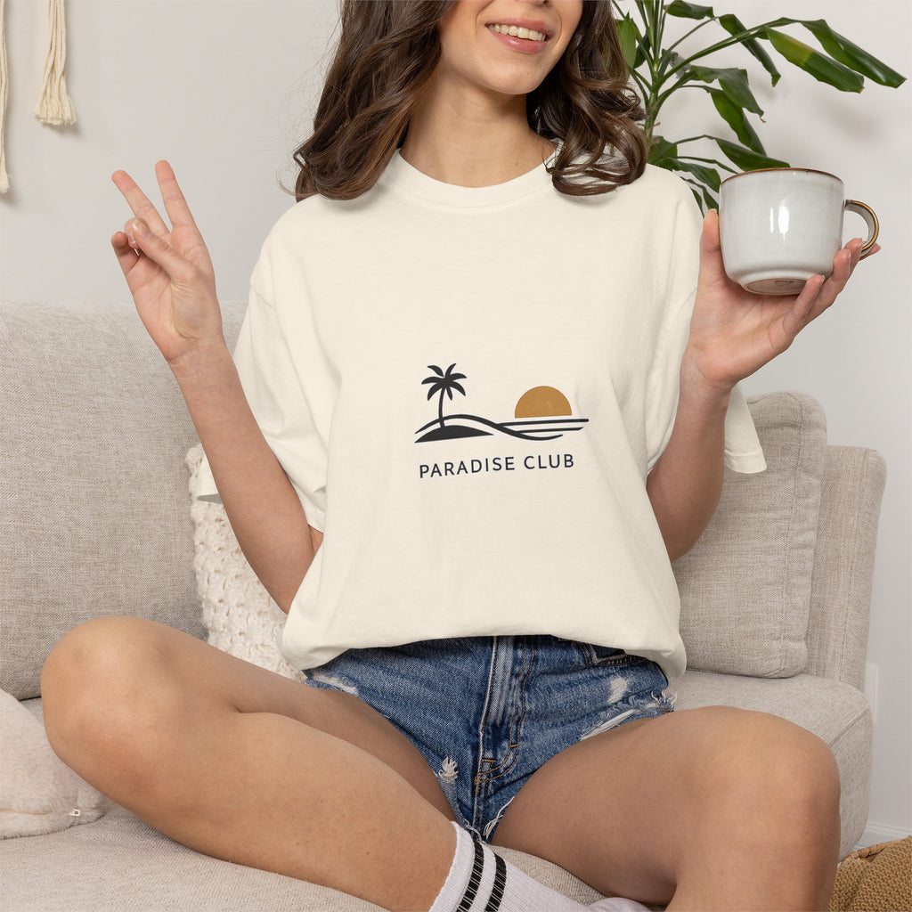 Paradise Club Tee — Minimal Sunset Palm Graphic T-Shirt