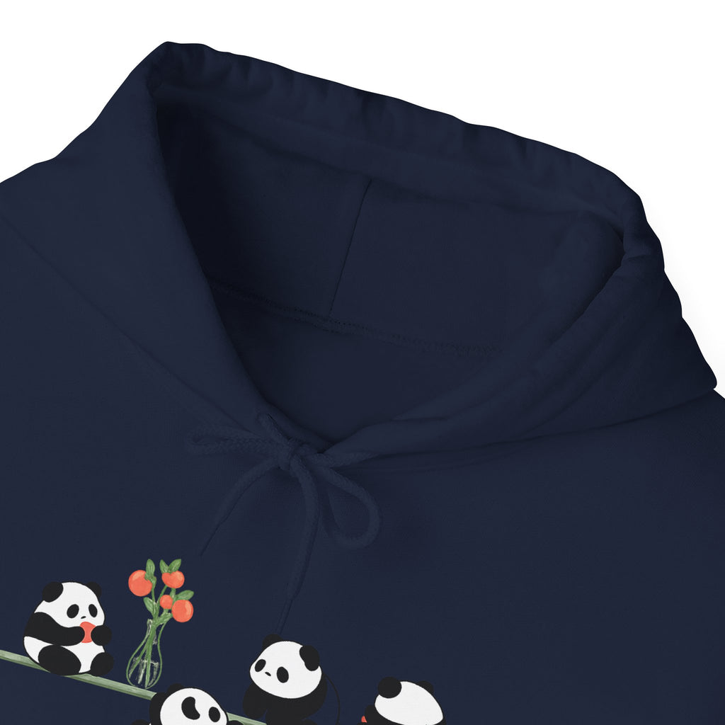 Pandas on a Line Hoodie — Cute Cartoon Pandas Holding Flower Pullover