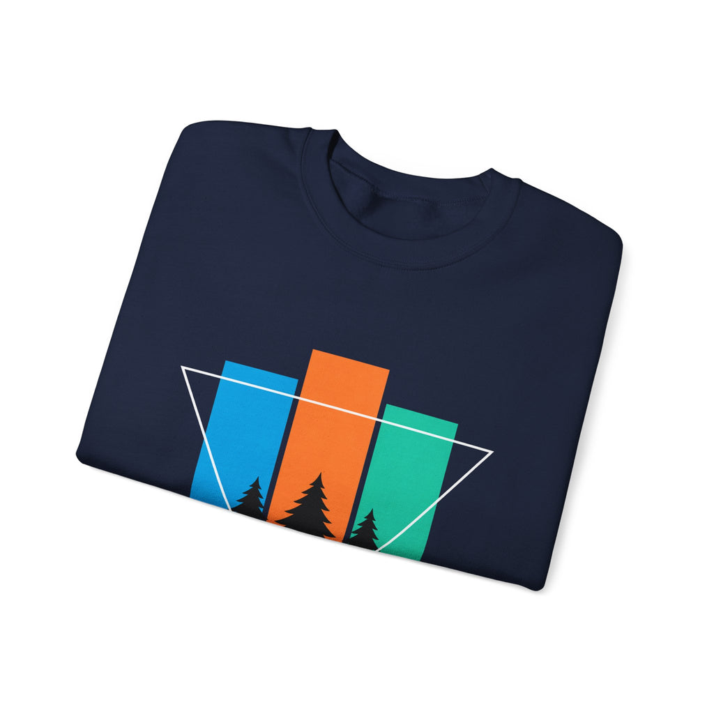 Retro Forest Crewneck Sweatshirt — Colorblock Trees Graphic