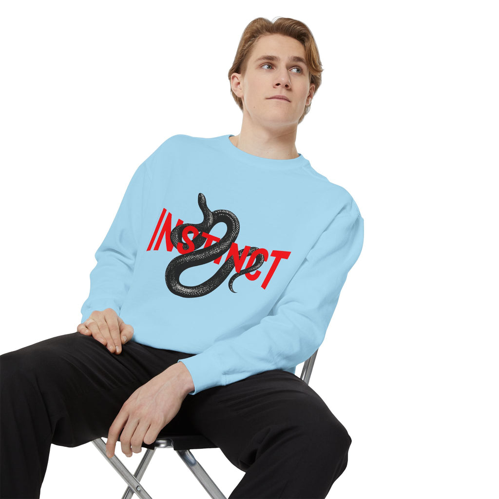 Instinct Snake Sweatshirt — Graphic Crewneck with Bold Red Text