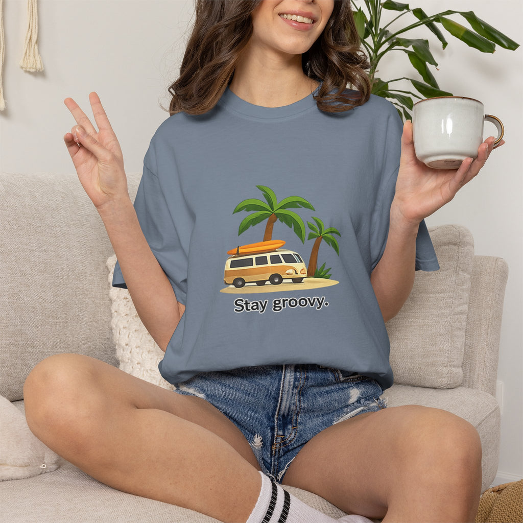 Vintage Surf Van T-Shirt – "Stay Groovy" Retro Beach Tee