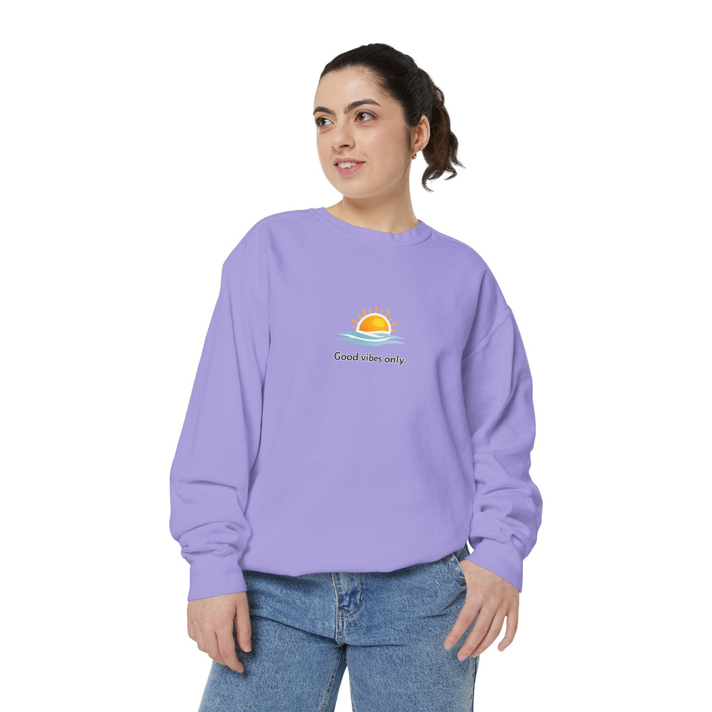 Good Vibes Only Sweatshirt — Sunrise Graphic Cozy Pullover