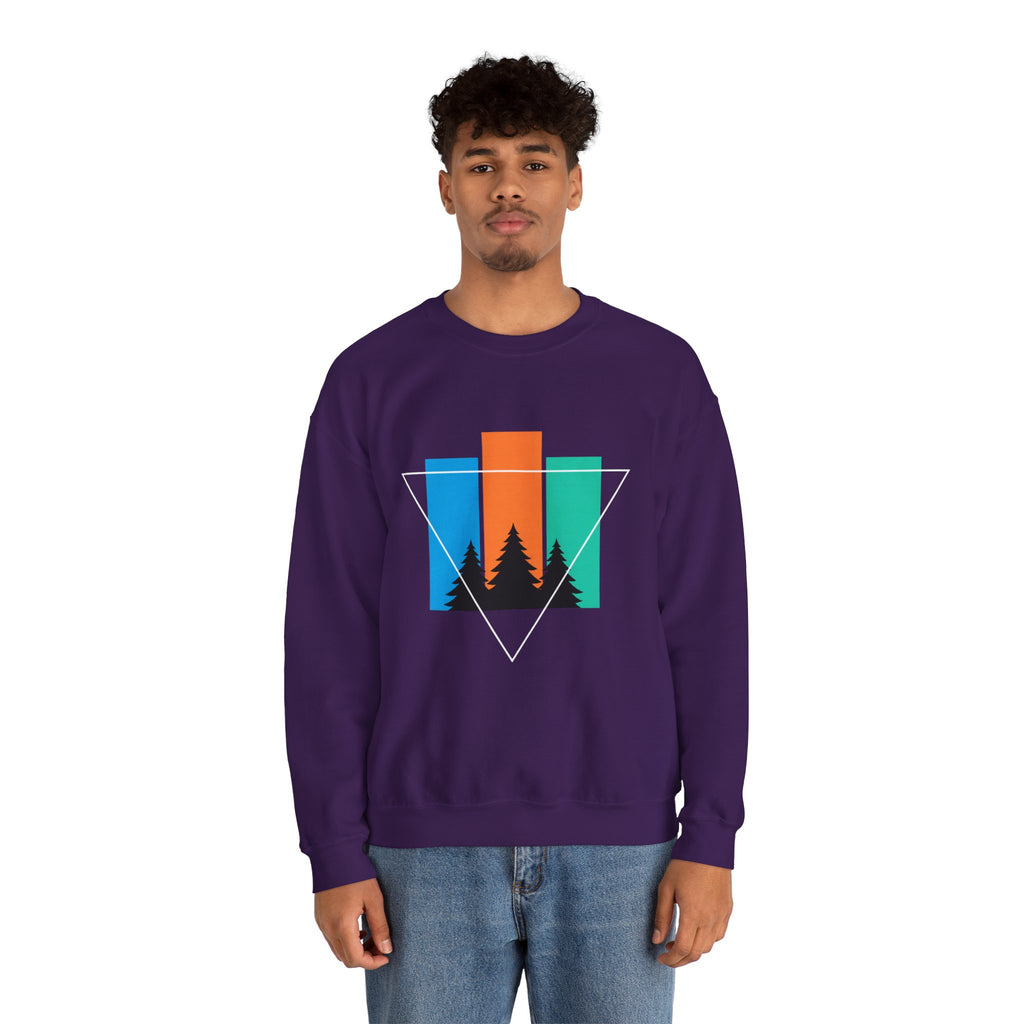 Retro Forest Crewneck Sweatshirt — Colorblock Trees Graphic
