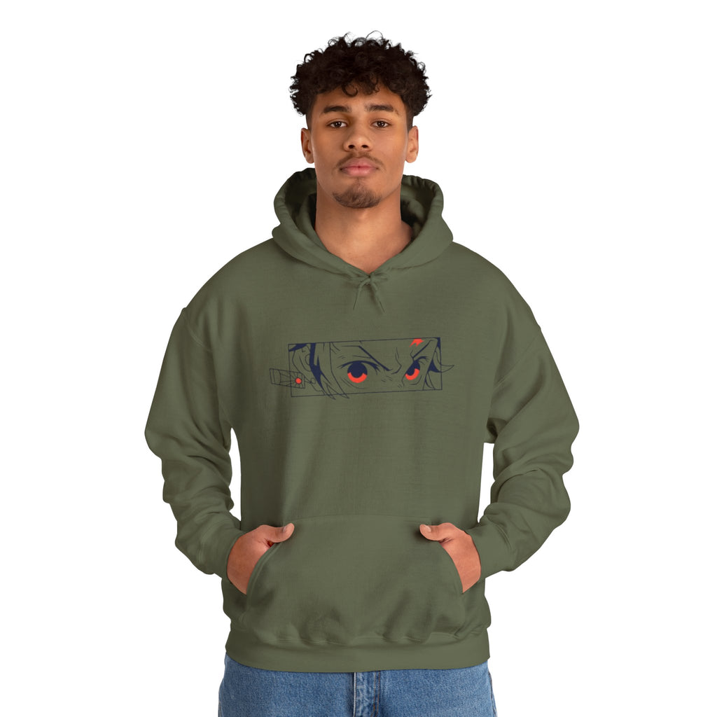 Anime Eyes Hoodie — Minimal Red & Black Manga Gaze Sweatshirt