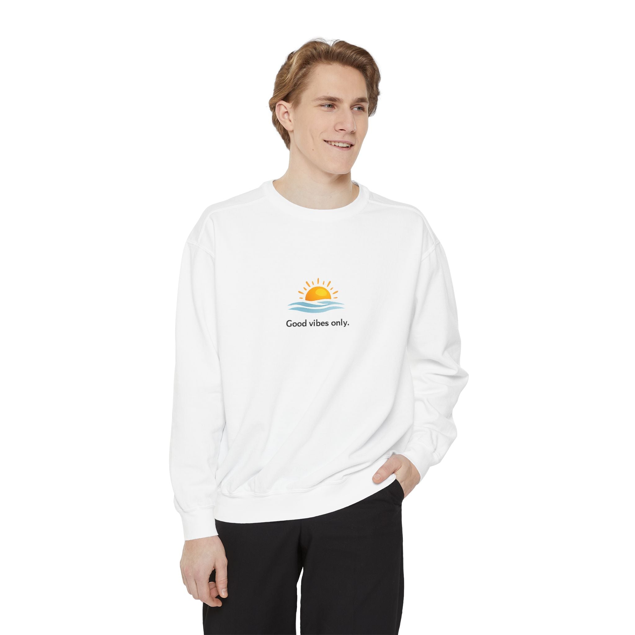 Good Vibes Only Sweatshirt — Sunrise Graphic Cozy Pullover