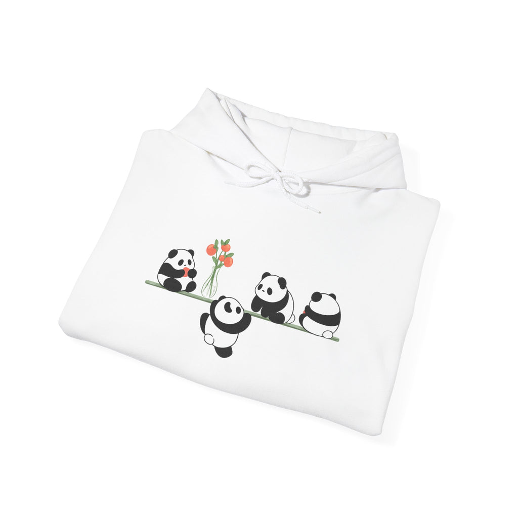 Pandas on a Line Hoodie — Cute Cartoon Pandas Holding Flower Pullover