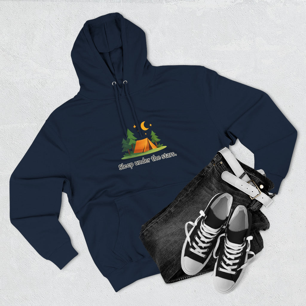 Camping Hoodie — "Sleep Under the Stars" Tent & Moon Graphic