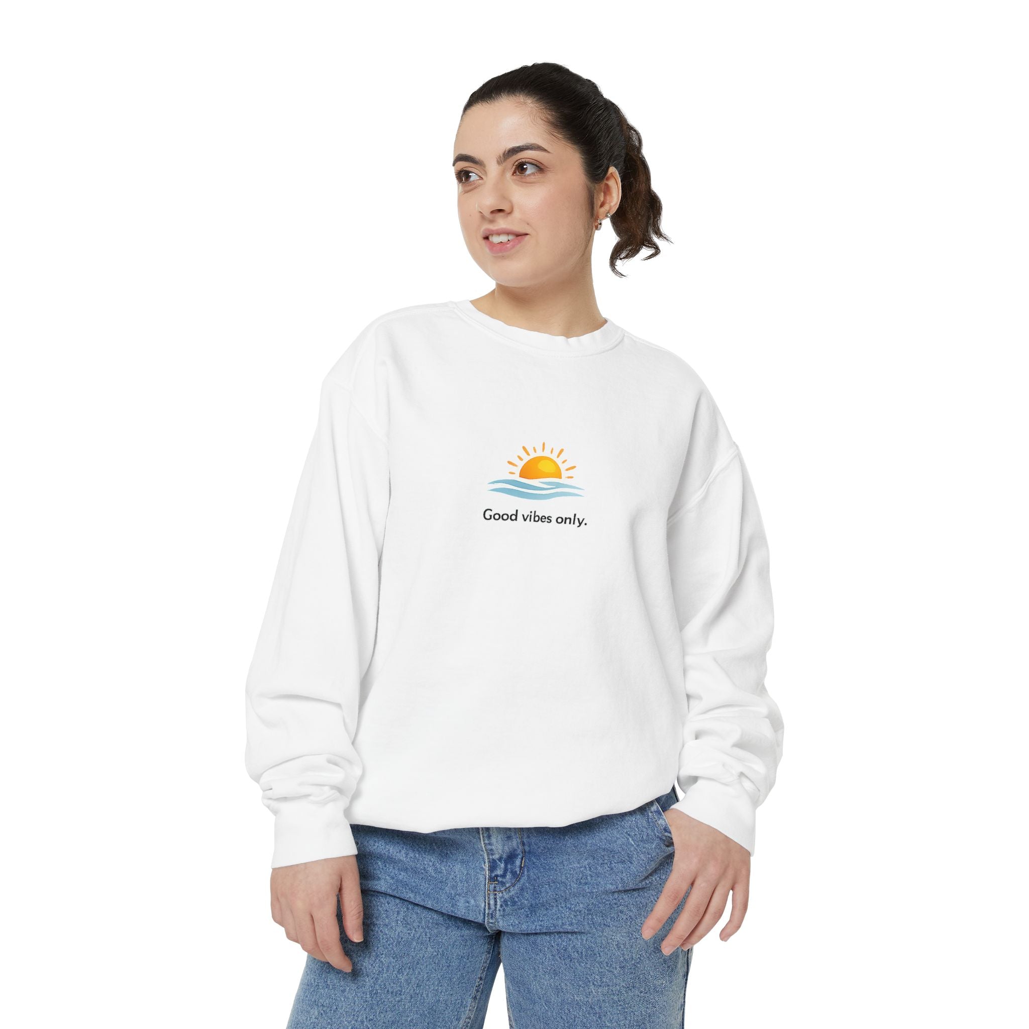 Good Vibes Only Sweatshirt — Sunrise Graphic Cozy Pullover