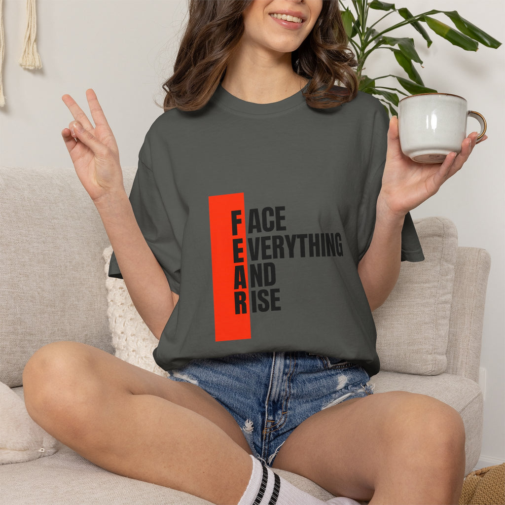 Motivational T-Shirt — "FEAR: Face Everything And Rise" Bold Red Accent