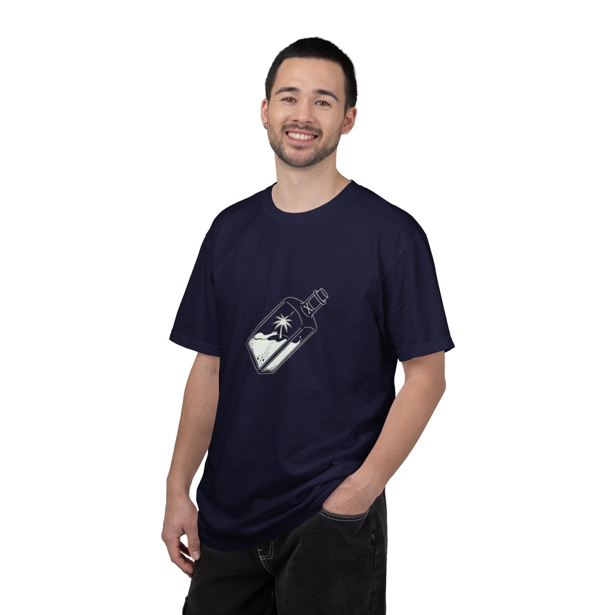 Pocket Island T‑Shirt — Minimal Bottle Isle Graphic Tee