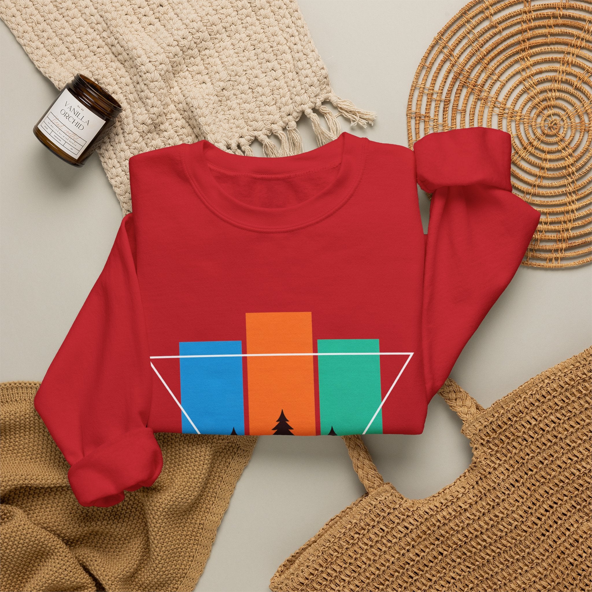 Retro Forest Crewneck Sweatshirt — Colorblock Trees Graphic