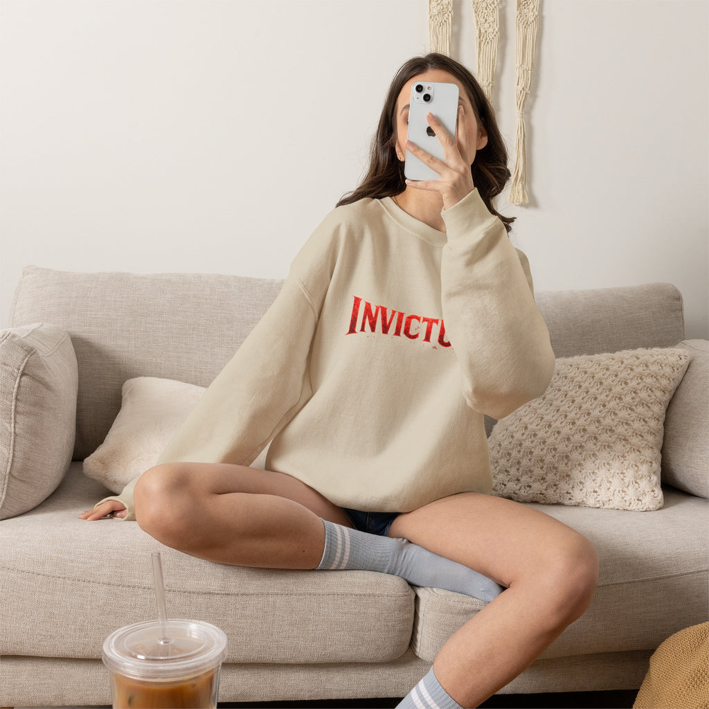 Invictus Crewneck Sweatshirt — Bold Red Script Pullover