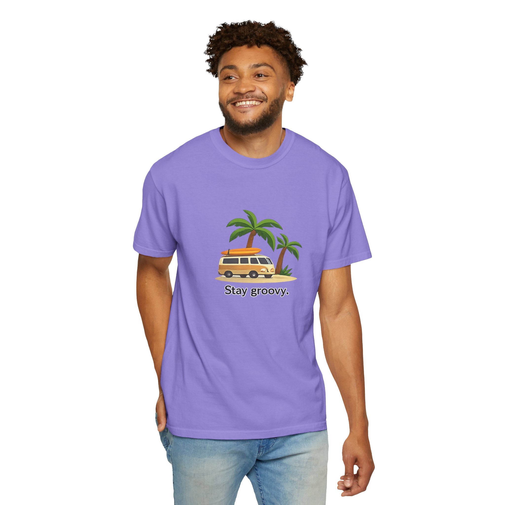 Vintage Surf Van T-Shirt – "Stay Groovy" Retro Beach Tee