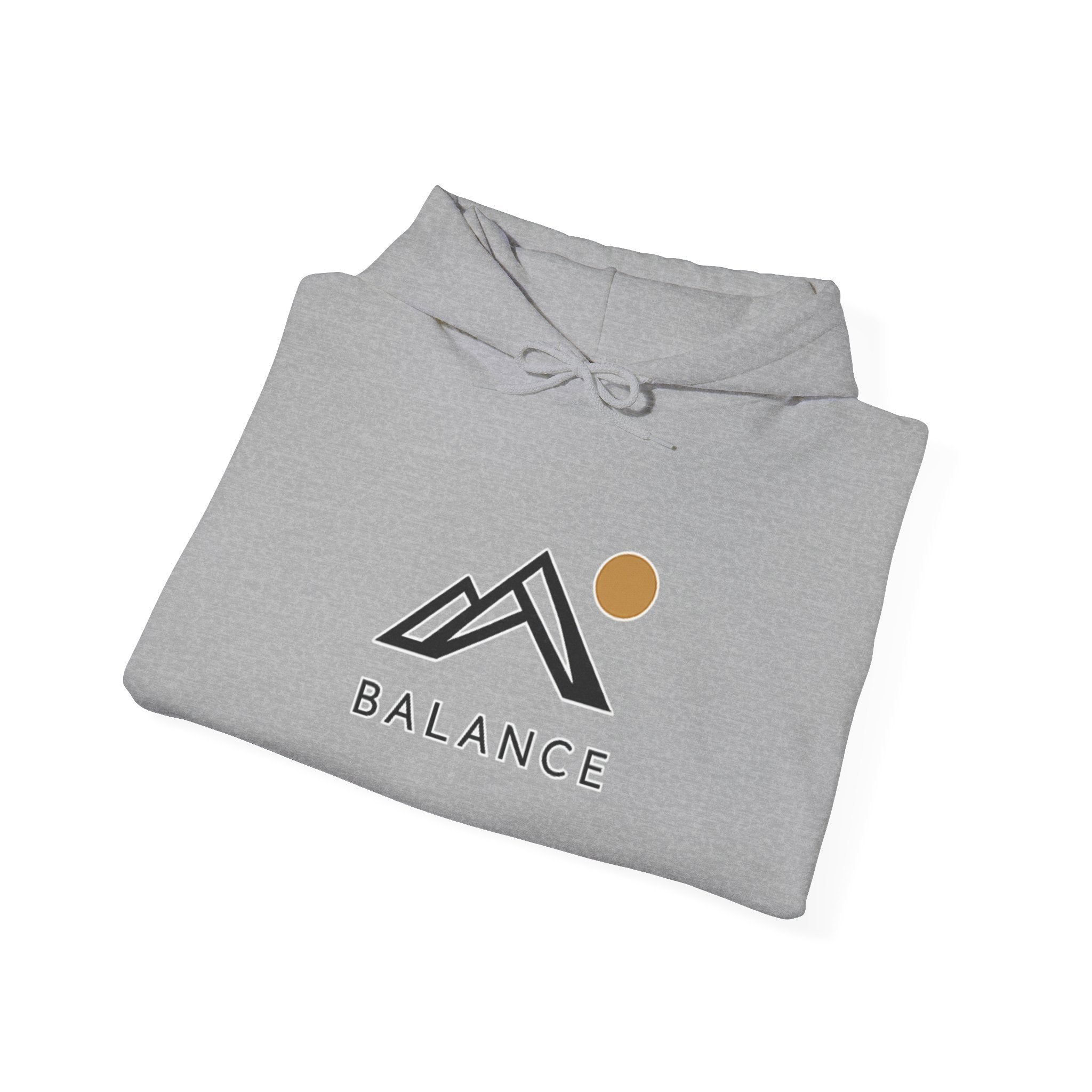 Balance Mountain Hoodie — Minimalist Sunrise Graphic Hooded Sweatshirt