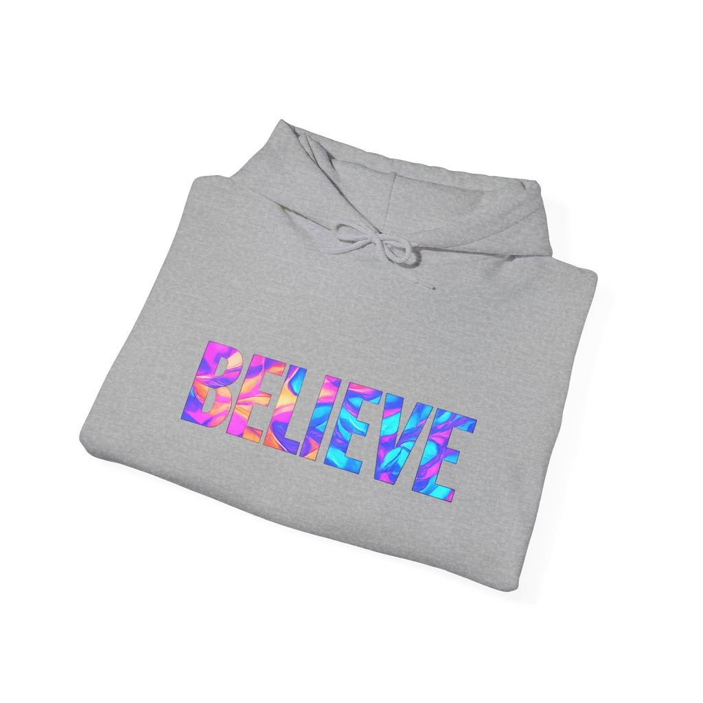 Believe in Yourself Hoodie — Colorful Watercolor Text Inspirational Sweatshirt