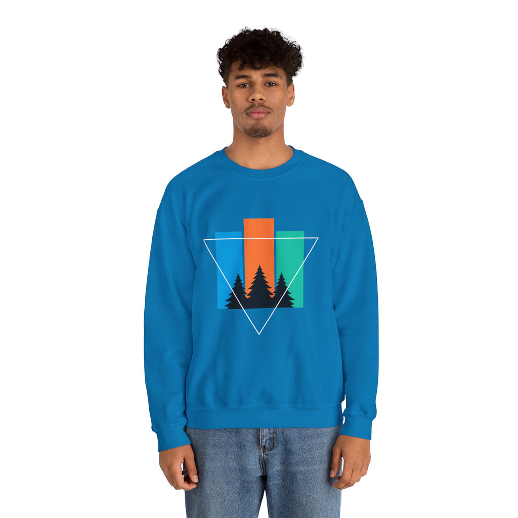 Retro Forest Crewneck Sweatshirt — Colorblock Trees Graphic