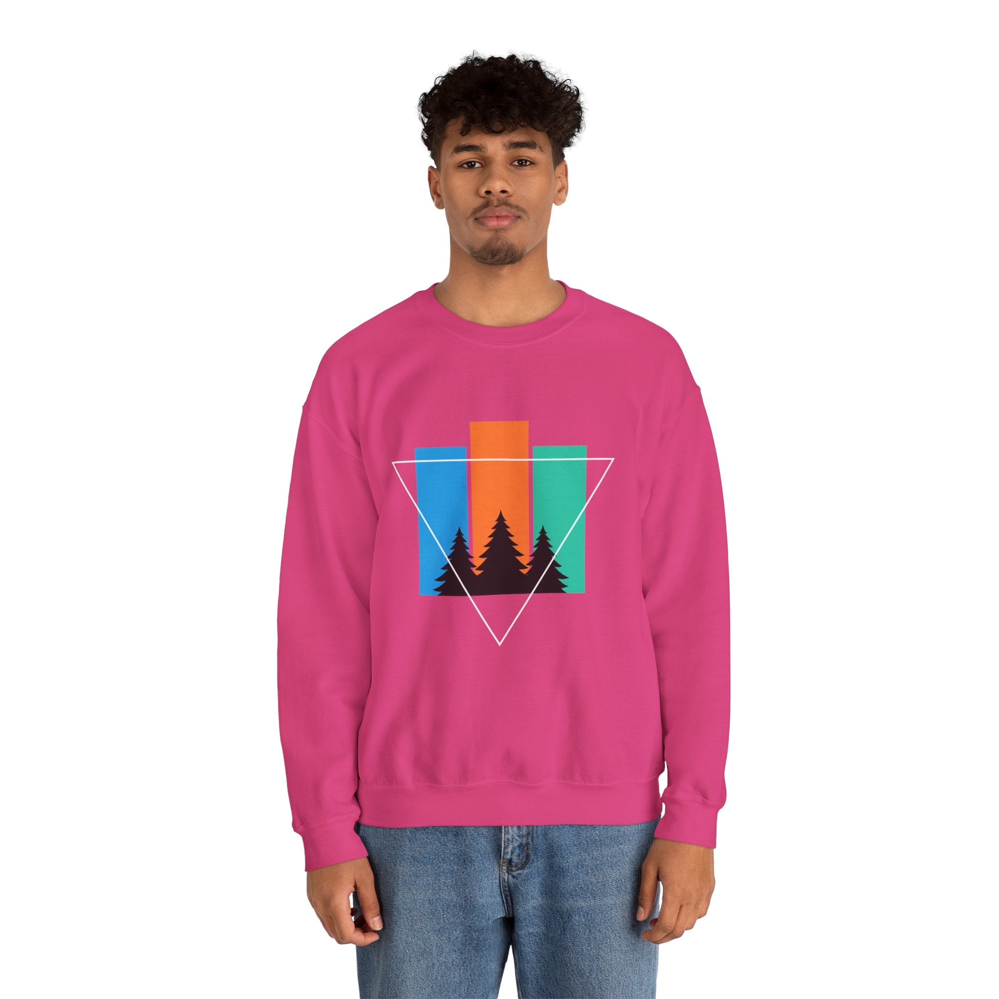 Retro Forest Crewneck Sweatshirt — Colorblock Trees Graphic