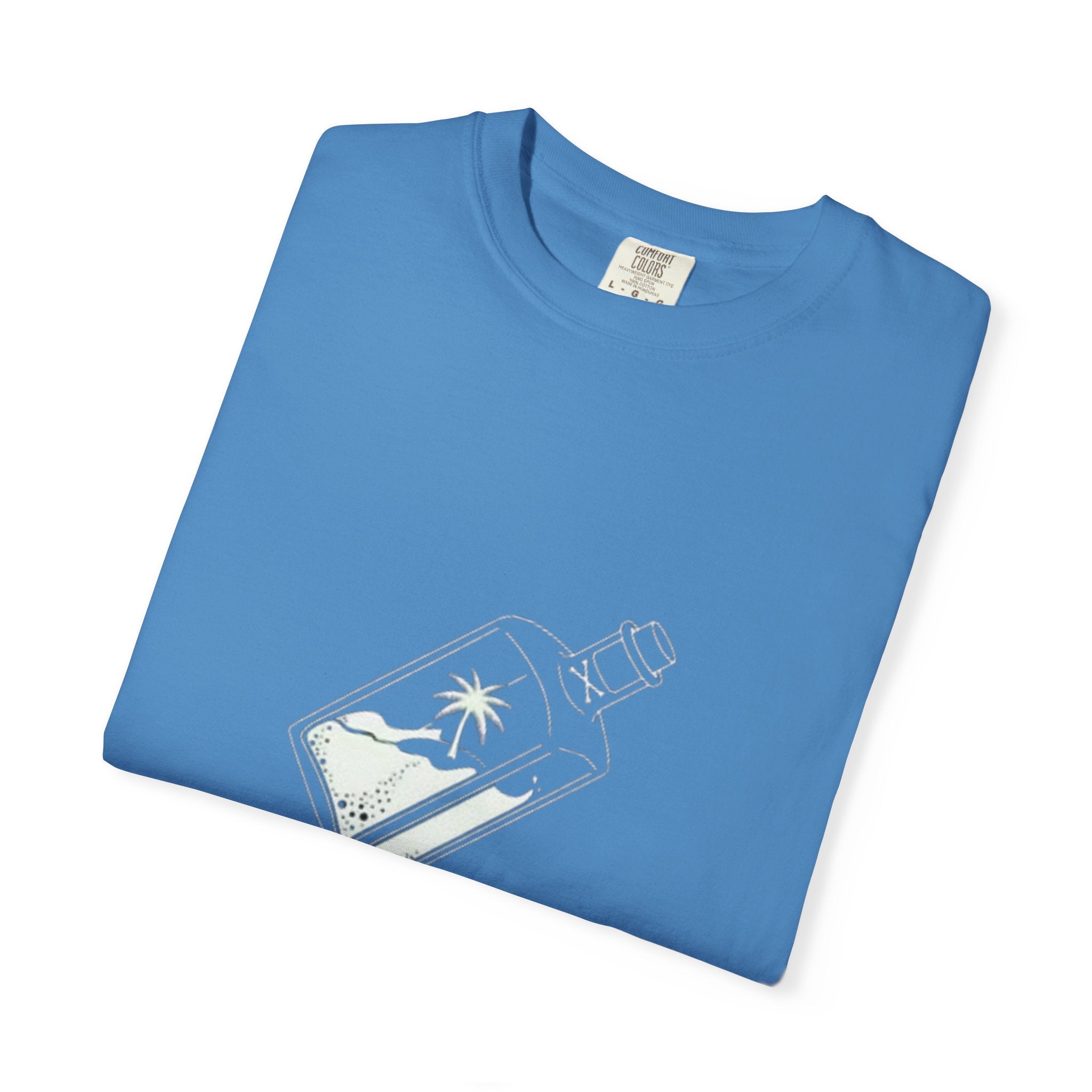 Pocket Island T‑Shirt — Minimal Bottle Isle Graphic Tee