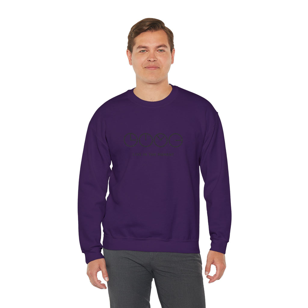 Live In The Moment Crewneck Sweatshirt — Minimal Clock Graphic Embroidered