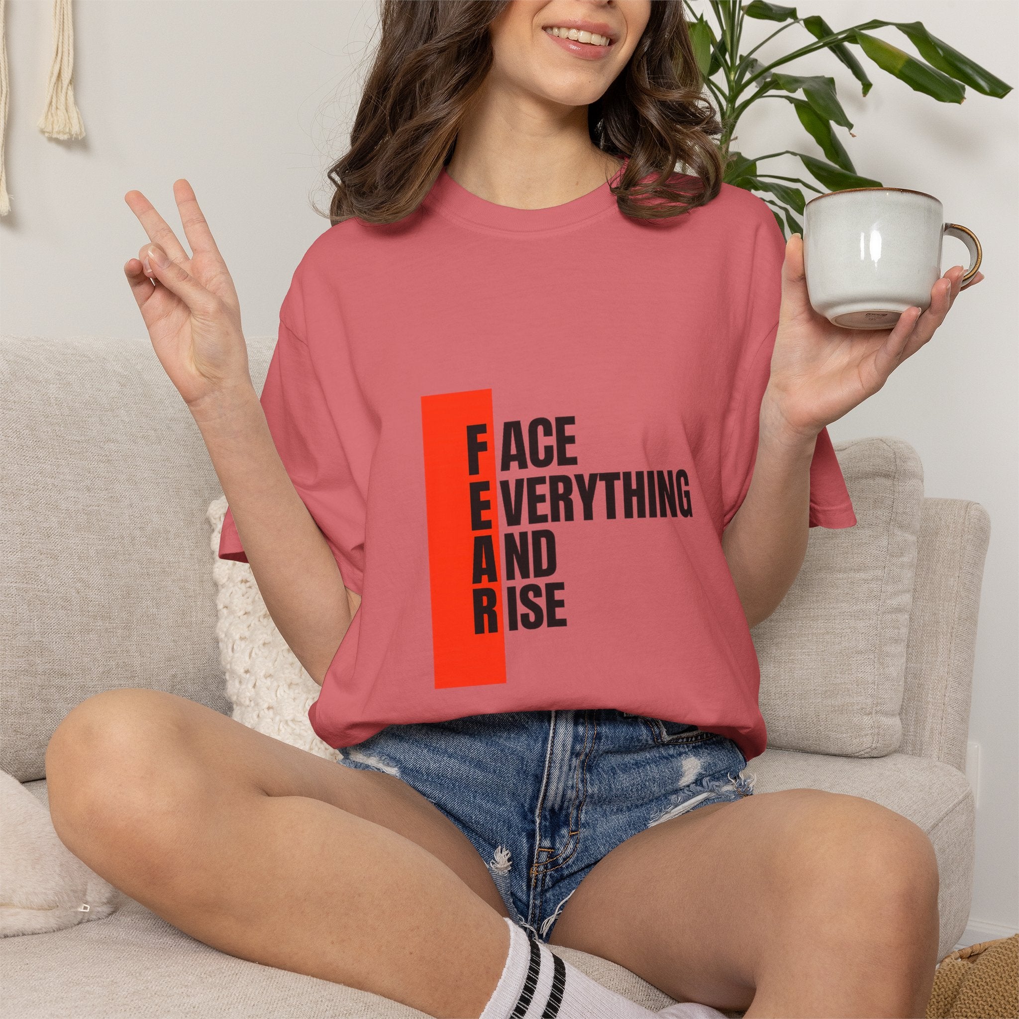Motivational T-Shirt — "FEAR: Face Everything And Rise" Bold Red Accent