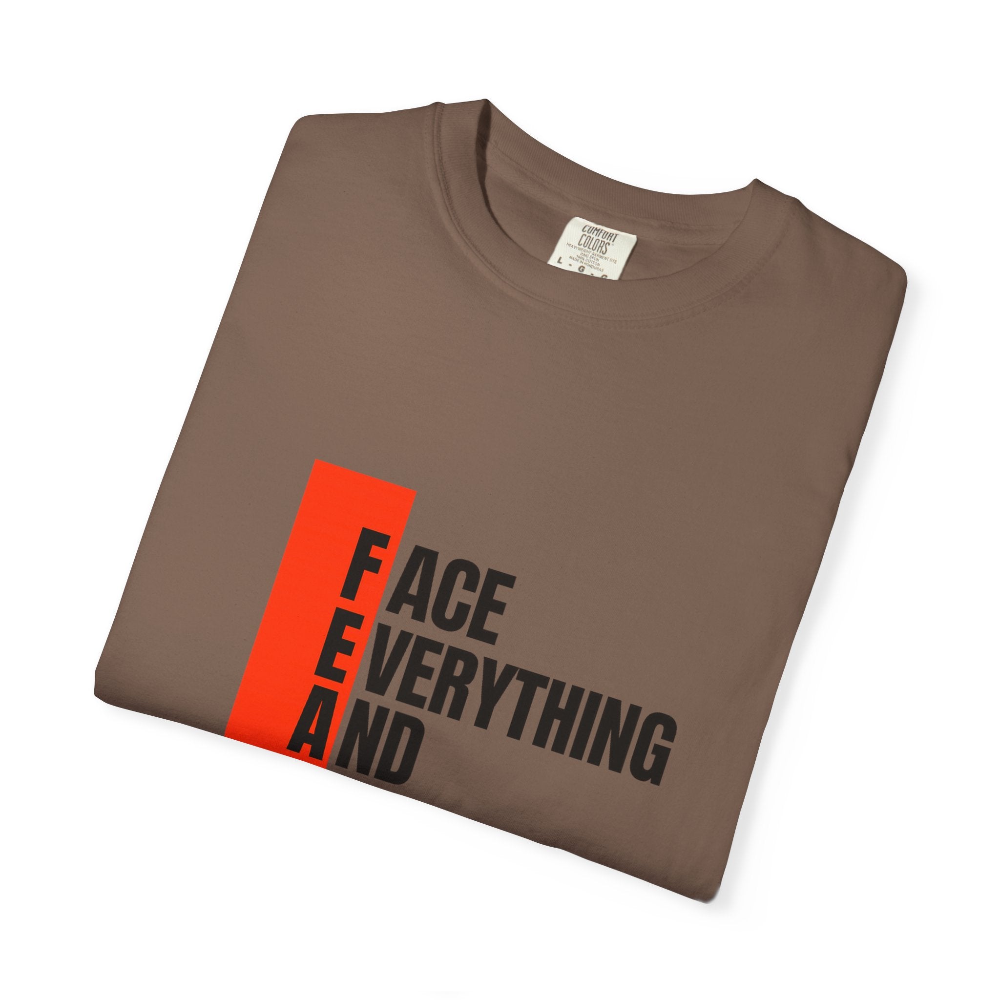 Motivational T-Shirt — "FEAR: Face Everything And Rise" Bold Red Accent